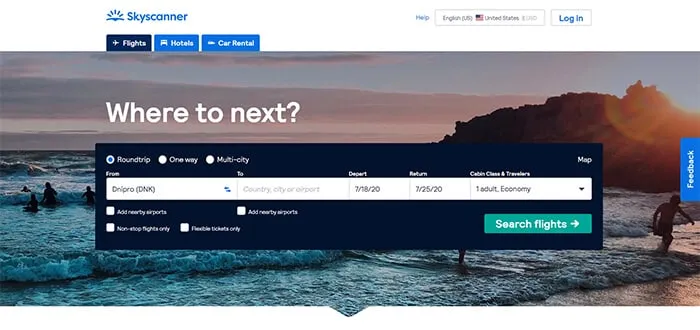 skyscanner react website